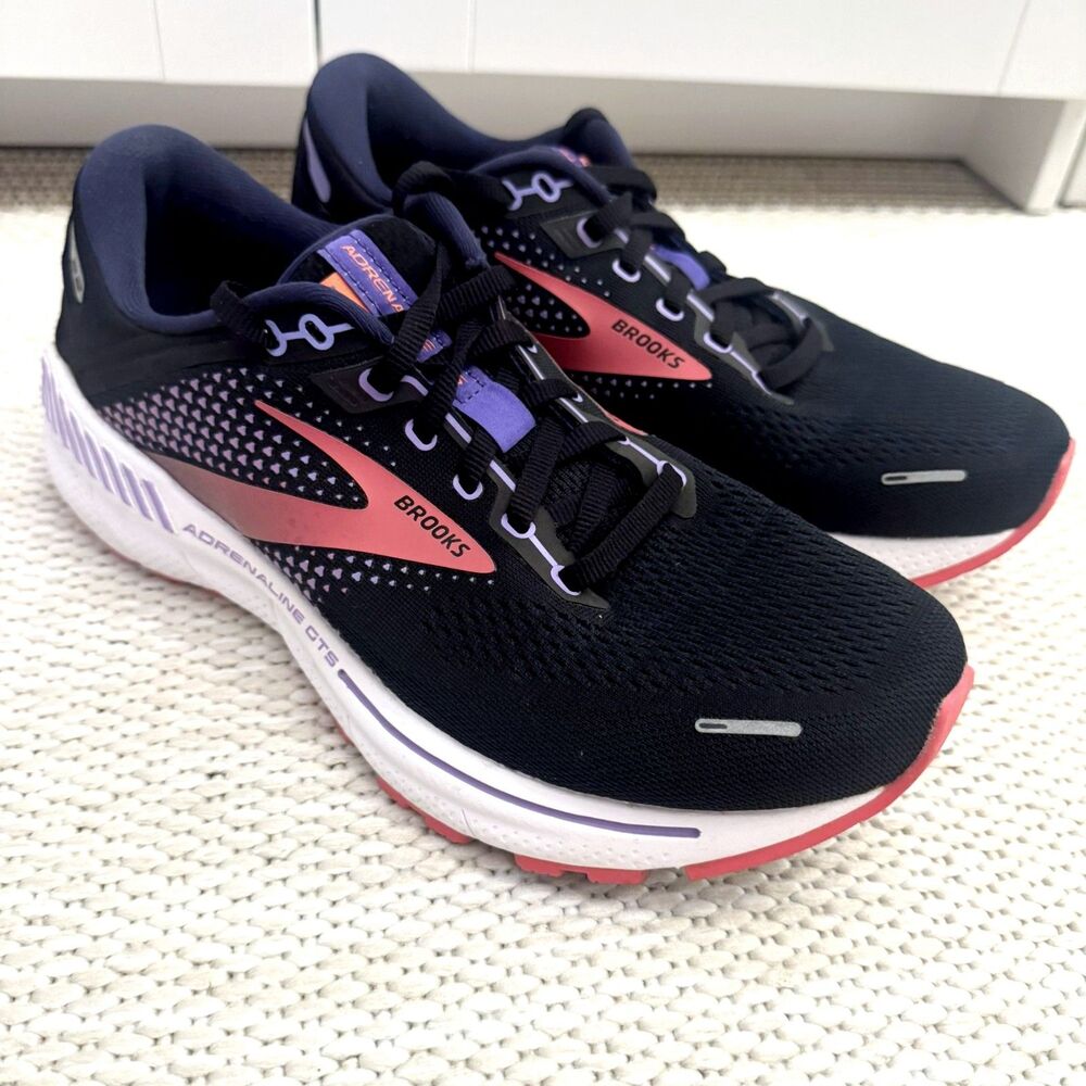 Brooks Adrenaline GTS 22 Women's Size 9 Wide D Running Shoes Black Coral Purple